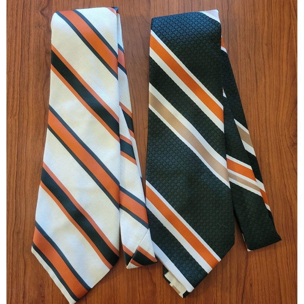 VTG Fashion Bar Colorado‎ Striped Necktie Orange Green Polyester Lot Of 2